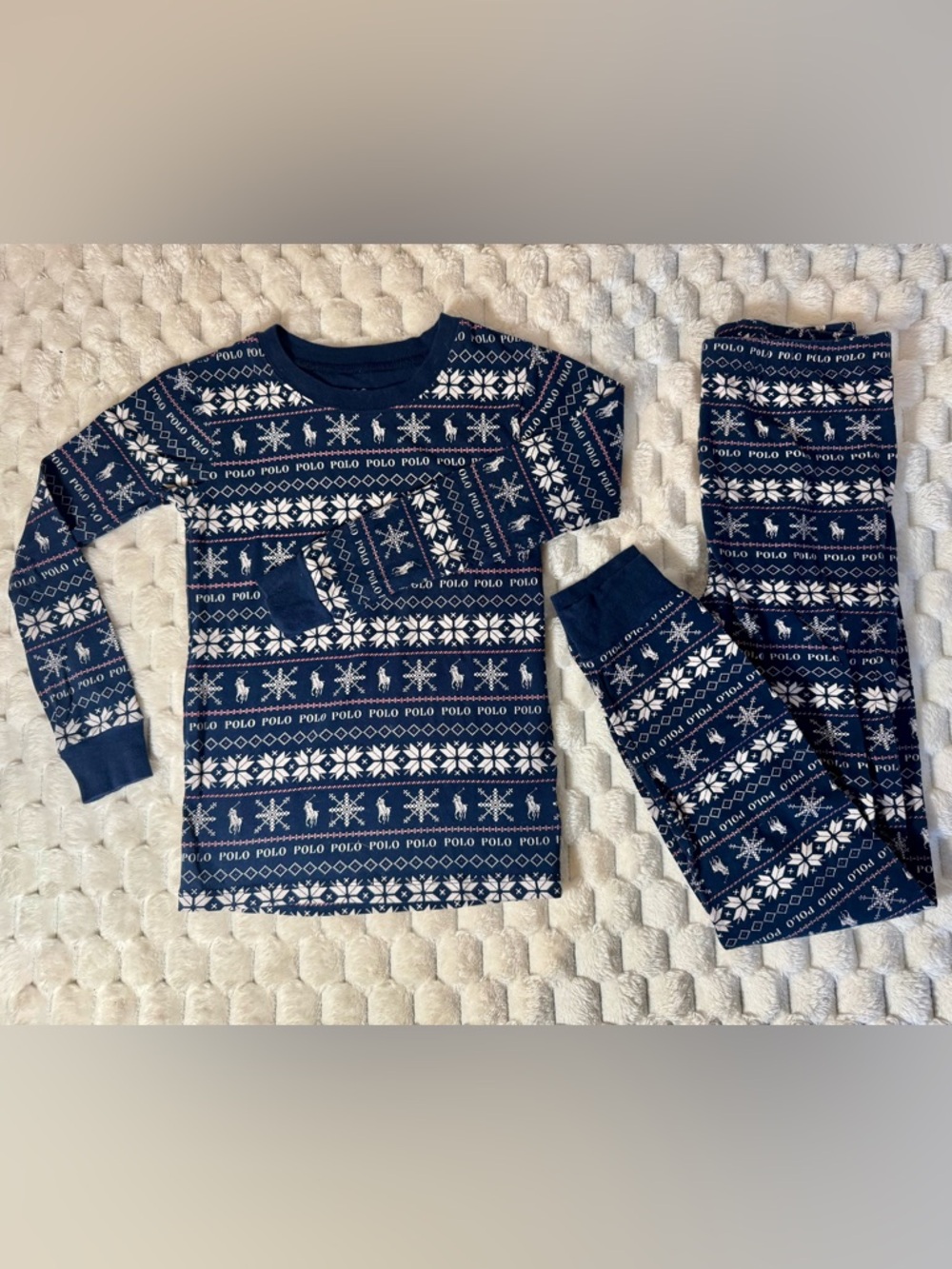 Polo by Ralph Lauren Navy Snowflake Kids Pajama Set Size 10